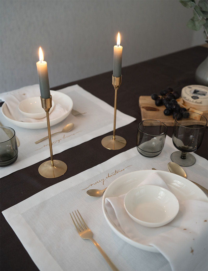 Servilletas de Lino Blancas con Estrellitas bordadas en Dorado