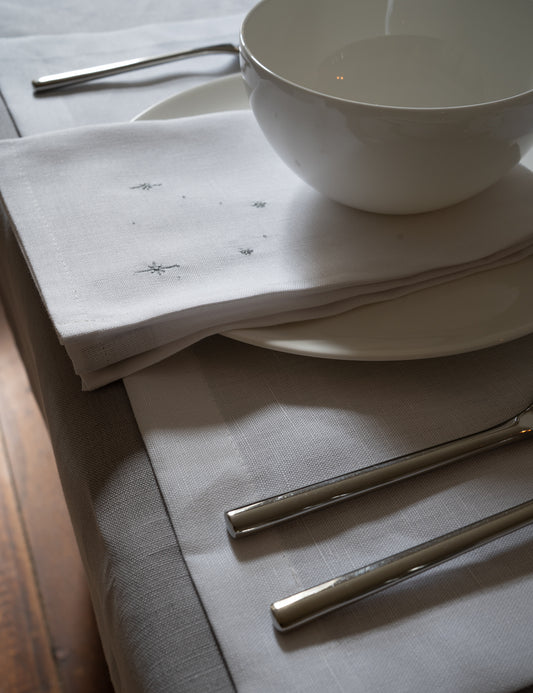 Serviettes en Lin Blanc avec Étoiles brodées Argentées