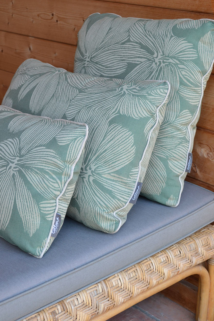 Outdoor-Deko-Kissen Jacquard Blumen Olive