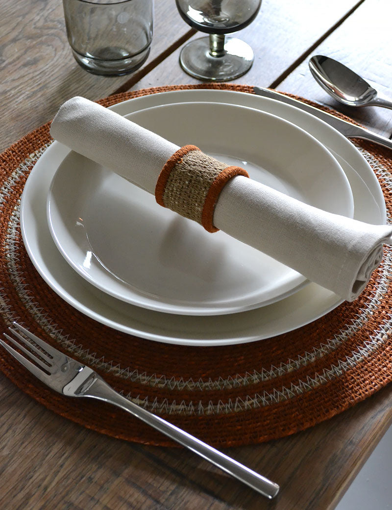 Servetring Zeegras Naturel Terracotta