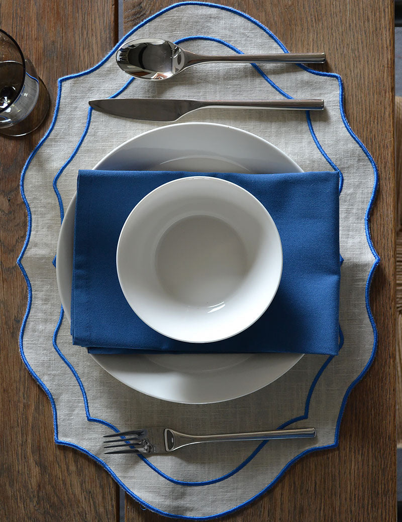 Placemat Linnen Geborduurd Naturel/Blauw