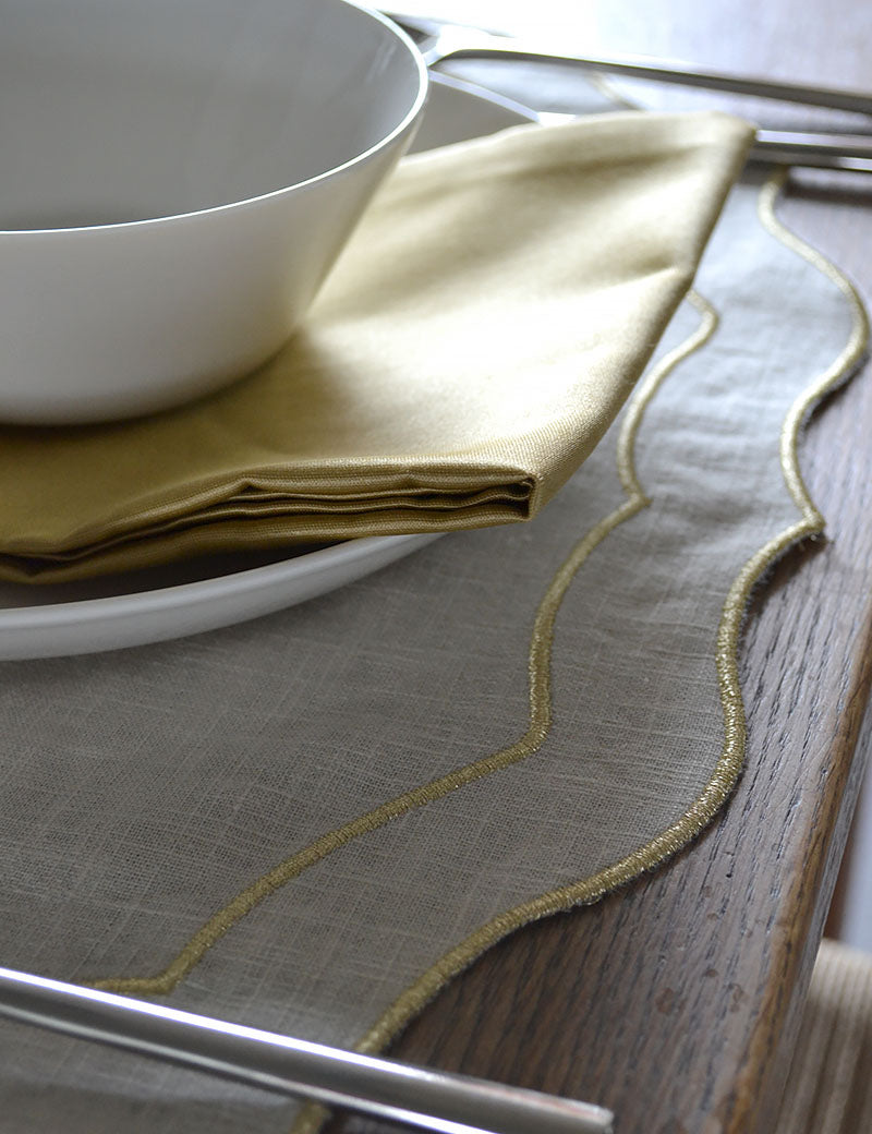 Placemat Linnen Geborduurd Naturel/Goud