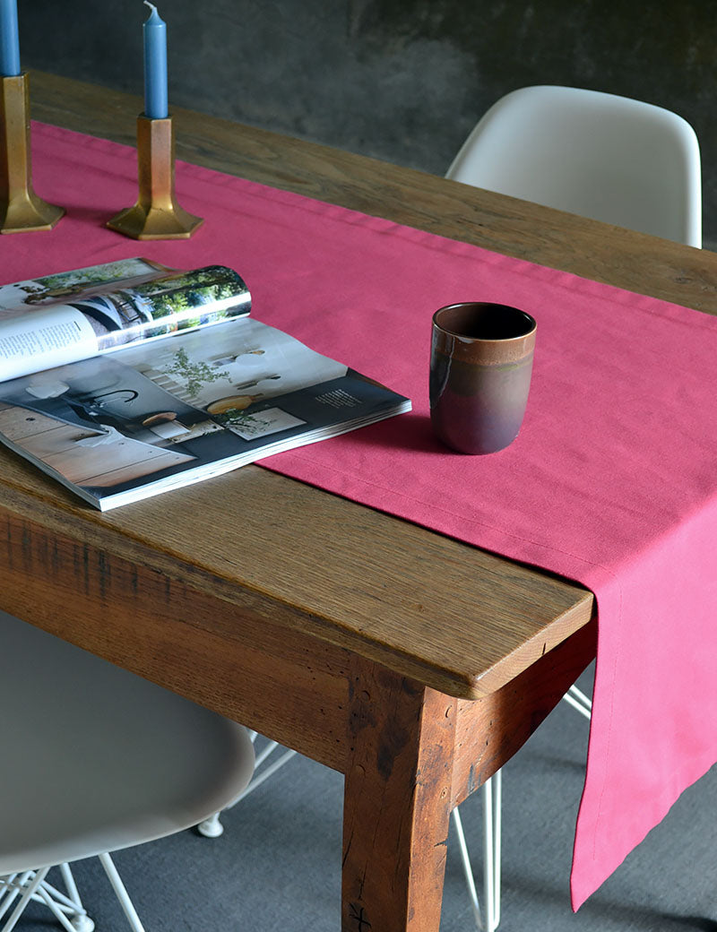 Chemin de table Coton Uni Framboise