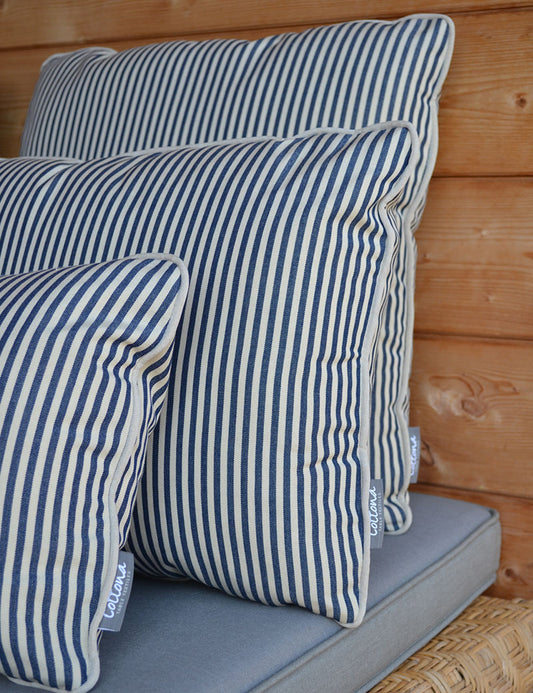 Outdoor decorative cushion Stripe Navy / Beige Piping