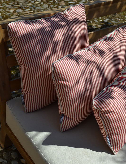 Outdoor decorative cushion Stripe Red / Beige Piping